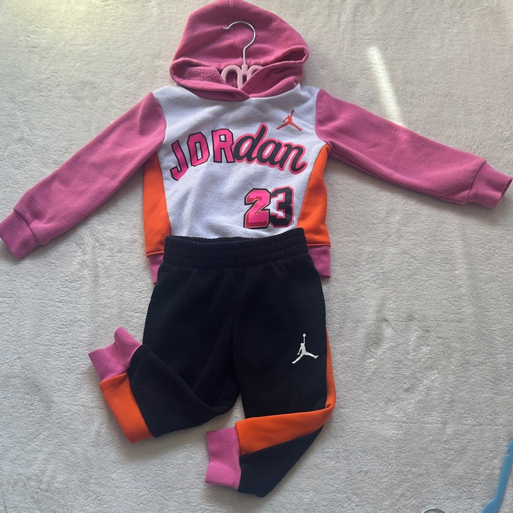 Jordan Pink and Black Kids Hoodie Set